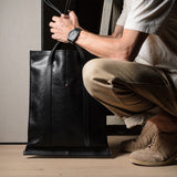 Poet Leather Tote Bag . Coal