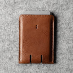 Brown leather wallet on a gray textured background