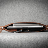 Brown leather laptop case with zip