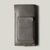 Gray leather iphone case on a light gray background