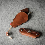 Multi-key pouch made of brown leather on a gray background